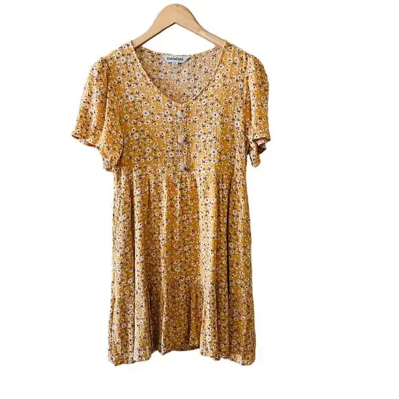 Davi & Dani Floral Print Short Sleeve Flare Dress Size S Small Yellow Multi - Picture 7 of 7